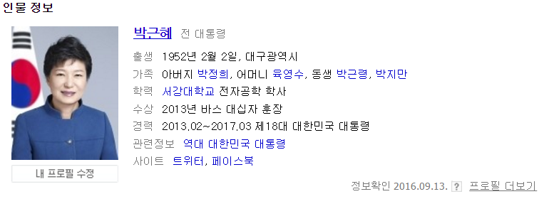 실시간 박근혜 네이버 프로필 | 인스티즈