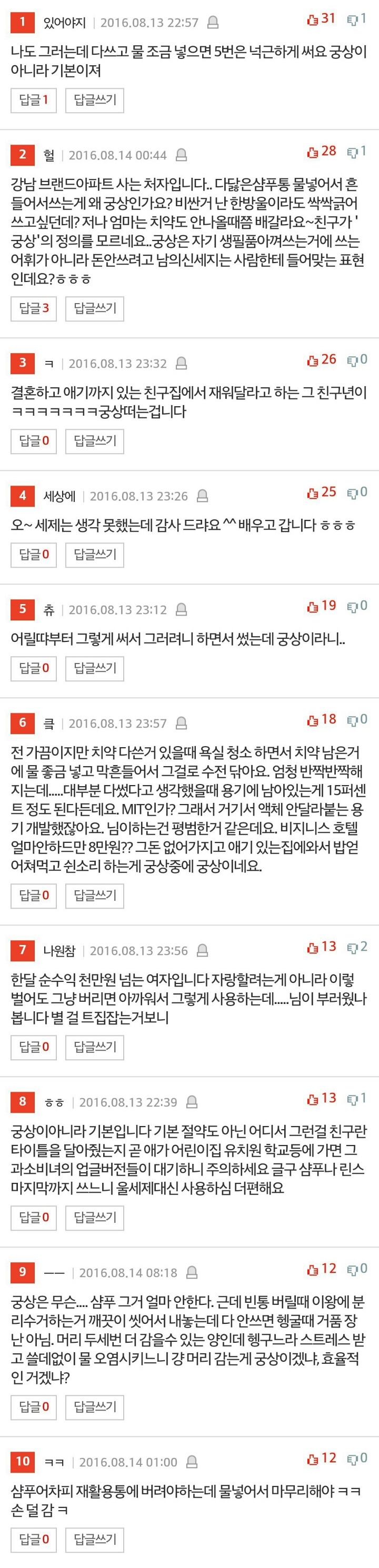 다 쓴 샴푸에 물 넣어쓰는게 궁상인가요? +댓반응 | 인스티즈