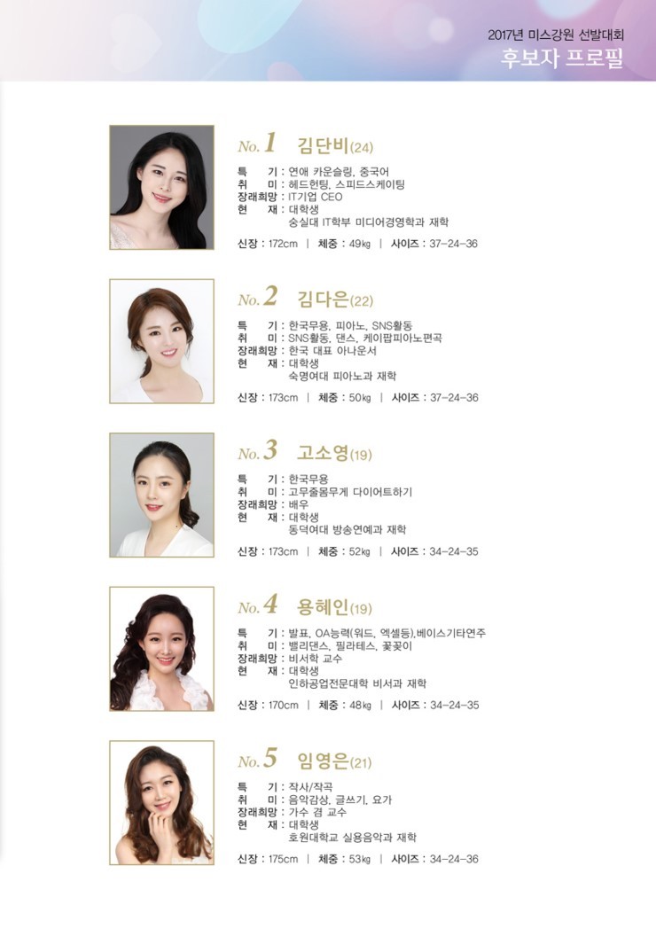 2017 미스 강원 후보 프로필 | 인스티즈