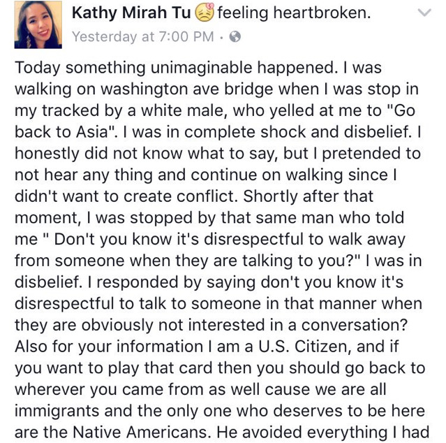 트럼프 당선 직후 혐오범죄를 겪은 사람들의 SNS | 인스티즈