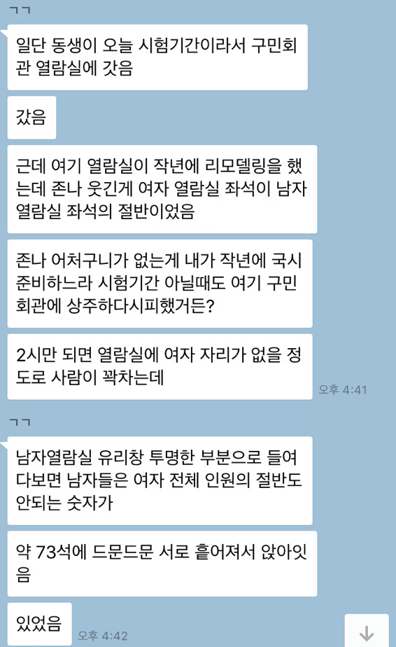 도봉구 구민회관 열람실 좌석은 왜 남자70석 여자35석일까요 | 인스티즈