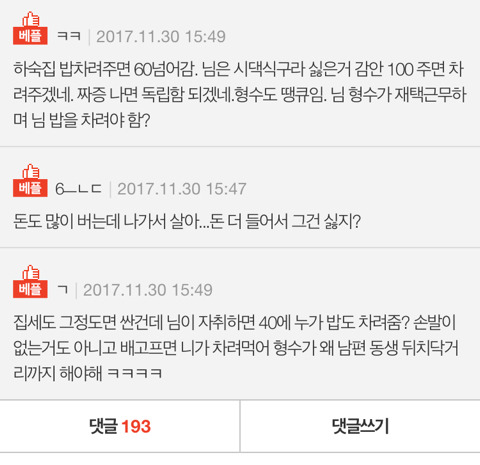 형수님한테 밥차려달라고했다가 형수랑싸웠습니다 | 인스티즈
